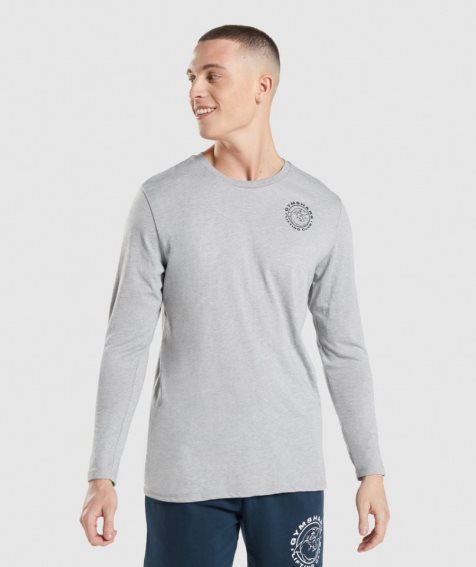 Men's Gymshark Legacy Long Sleeve T-Shirts Light Grey | NZ 6LGNRA